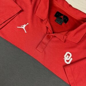 Jordan Oklahoma Sooners Mens XXL Red Grey Colorblock Polo 445591-085 Dri-Fit EUC